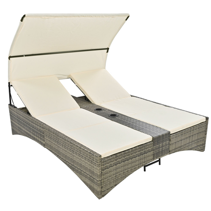 Patio Daybed Outdoor Rattan Sun Lounger with Shelter Roof