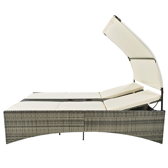 Patio Daybed Outdoor Rattan Sun Lounger with Shelter Roof