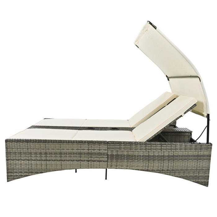 Patio Daybed Outdoor Rattan Sun Lounger with Shelter Roof