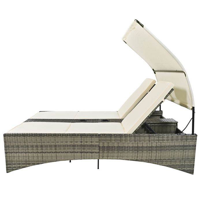 Patio Daybed Outdoor Rattan Sun Lounger with Shelter Roof