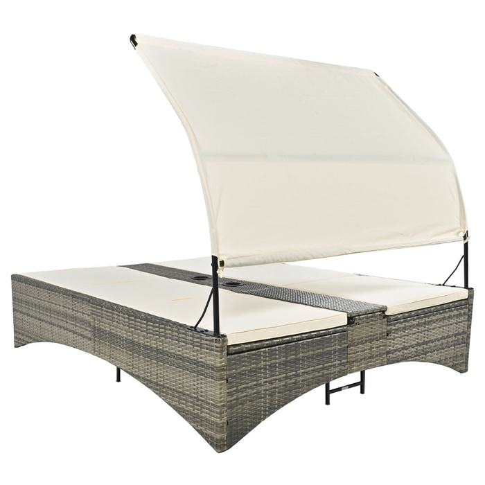 Patio Daybed Outdoor Rattan Sun Lounger with Shelter Roof