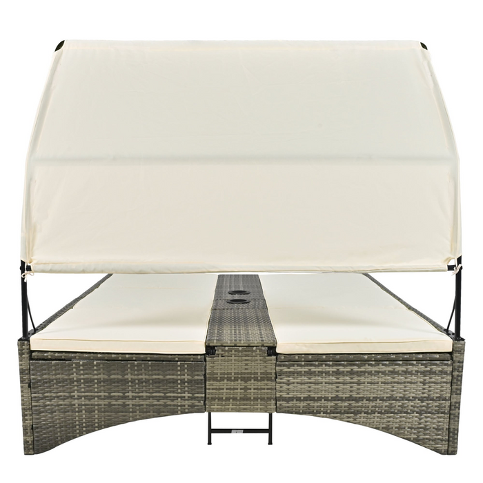 Patio Daybed Outdoor Rattan Sun Lounger with Shelter Roof