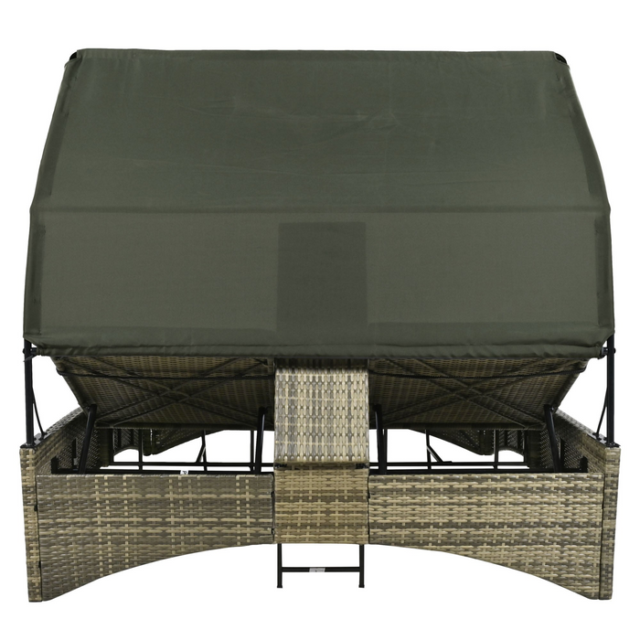 Patio Daybed Outdoor Rattan Sun Lounger with Shelter Roof - Grey