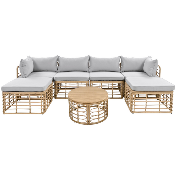 7 Piece Outdoor Patio Set - All-Weather Rattan Sectional Sofa with Thick Cushions & Pillows, Ideal for Garden, Backyard, Balcony, Gray