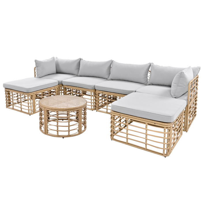 7 Piece Outdoor Patio Set - All-Weather Rattan Sectional Sofa with Thick Cushions & Pillows, Ideal for Garden, Backyard, Balcony, Gray