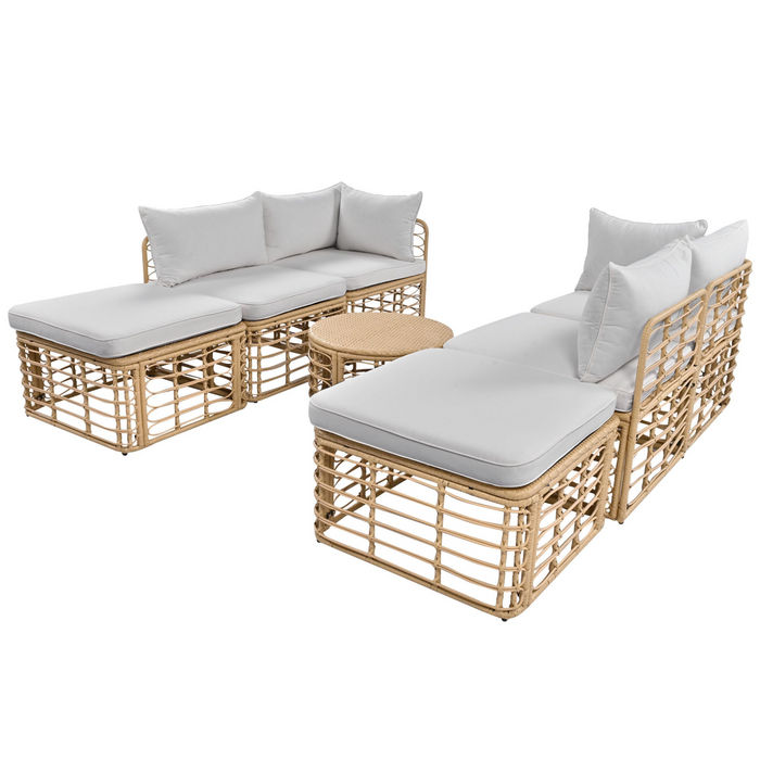 7 Piece Outdoor Patio Set - All-Weather Rattan Sectional Sofa with Thick Cushions & Pillows, Ideal for Garden, Backyard, Balcony, Gray