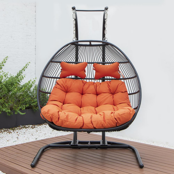 LeisureMod Wicker 2 Person Double Folding Hanging Egg Swing Chair ESCF52OR