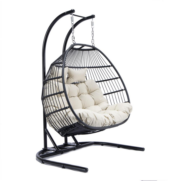 LeisureMod Wicker 2 Person Double Folding Hanging Egg Swing Chair ESCF52BG