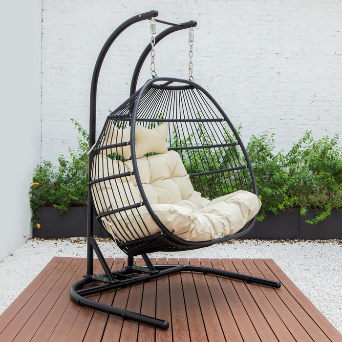 LeisureMod Wicker 2 Person Double Folding Hanging Egg Swing Chair ESCF52BG