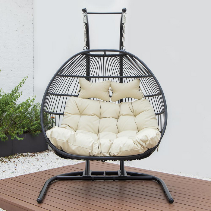 LeisureMod Wicker 2 Person Double Folding Hanging Egg Swing Chair ESCF52BG