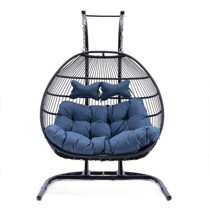 LeisureMod Wicker 2 Person Double Folding Hanging Egg Swing Chair ESCF52NBU