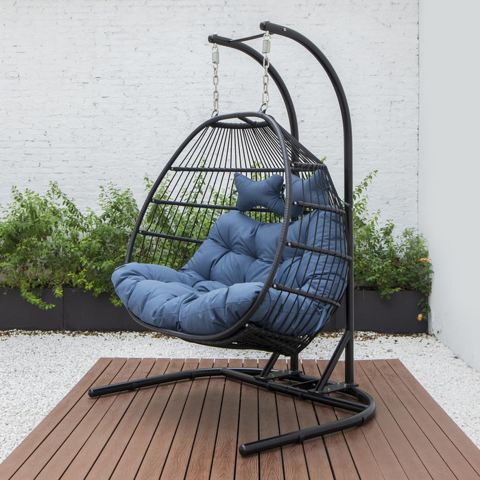 LeisureMod Wicker 2 Person Double Folding Hanging Egg Swing Chair ESCF52NBU