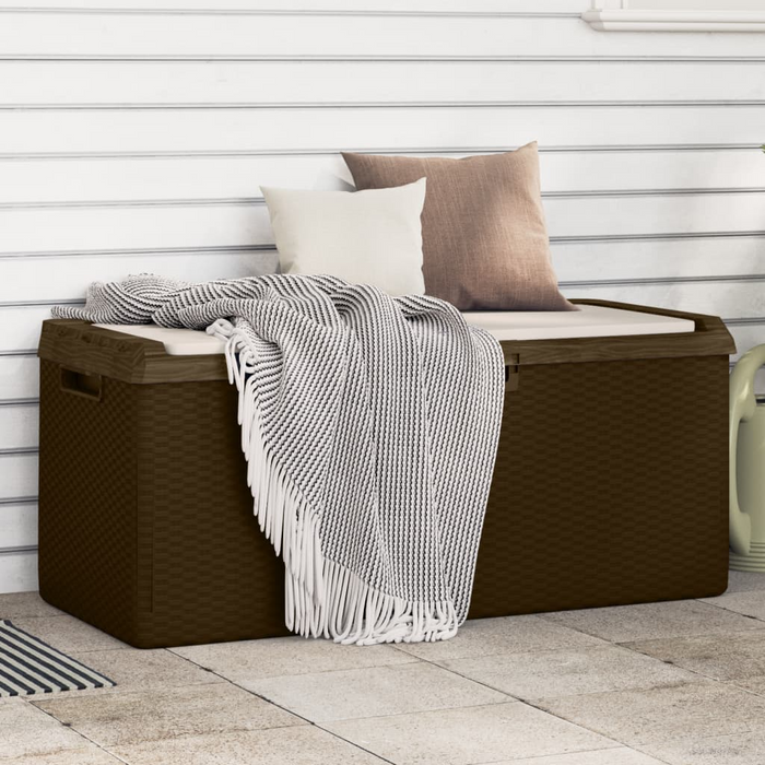 vidaXL Brown Patio Storage Box with Seat Cushion - 92.5 gal Capacity, Weather-Resistant PP