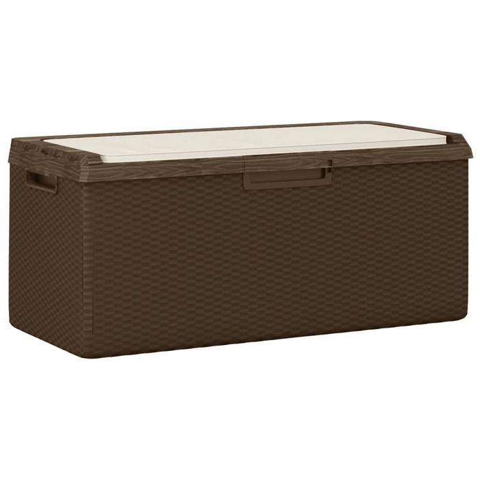 vidaXL Brown Patio Storage Box with Seat Cushion - 92.5 gal Capacity, Weather-Resistant PP