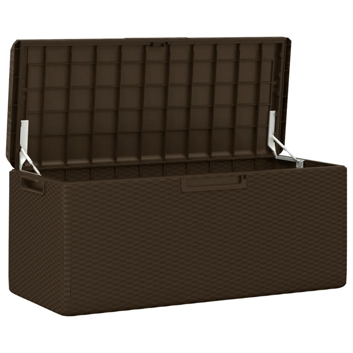 vidaXL Brown Patio Storage Box with Seat Cushion - 92.5 gal Capacity, Weather-Resistant PP