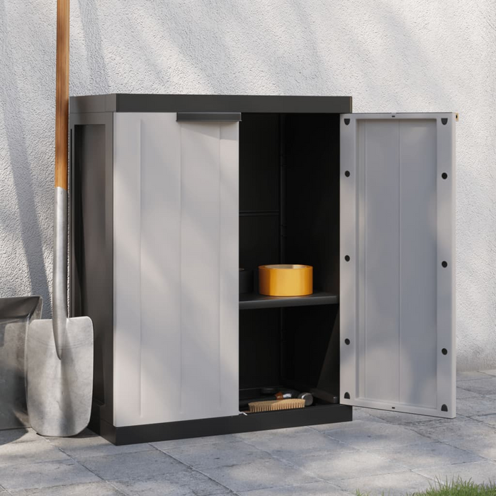 vidaXL Outdoor Storage Cabinet Gray and Black 25.6"x14.6"x33.5" PP - Durable, Weather-Resistant Utility Cupboard