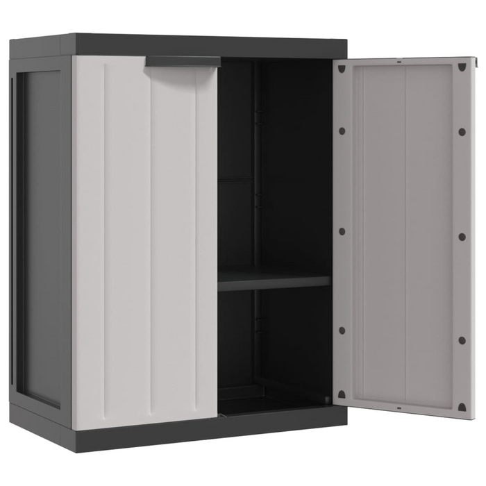 vidaXL Outdoor Storage Cabinet Gray and Black 25.6"x14.6"x33.5" PP - Durable, Weather-Resistant Utility Cupboard