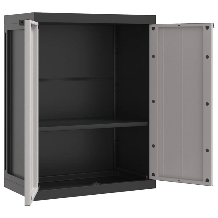 vidaXL Outdoor Storage Cabinet Gray and Black 25.6"x14.6"x33.5" PP - Durable, Weather-Resistant Utility Cupboard