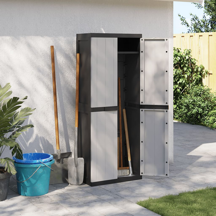 vidaXL Outdoor Storage Cabinet in Gray and Black, 25.6"x14.6"x65", Durable Polypropylene with Adjustable Shelves