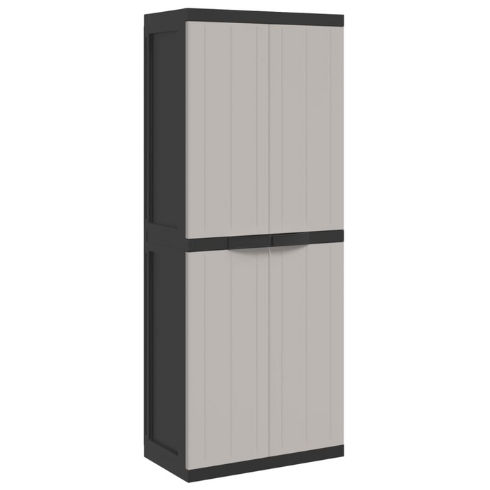 vidaXL Outdoor Storage Cabinet in Gray and Black, 25.6"x14.6"x65", Durable Polypropylene with Adjustable Shelves