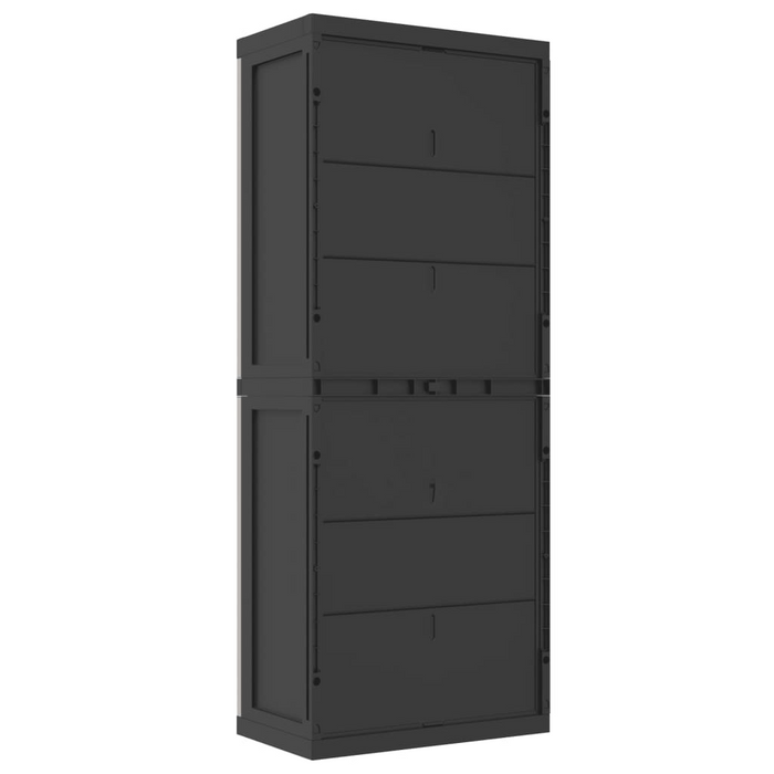 vidaXL Outdoor Storage Cabinet in Gray and Black, 25.6"x14.6"x65", Durable Polypropylene with Adjustable Shelves