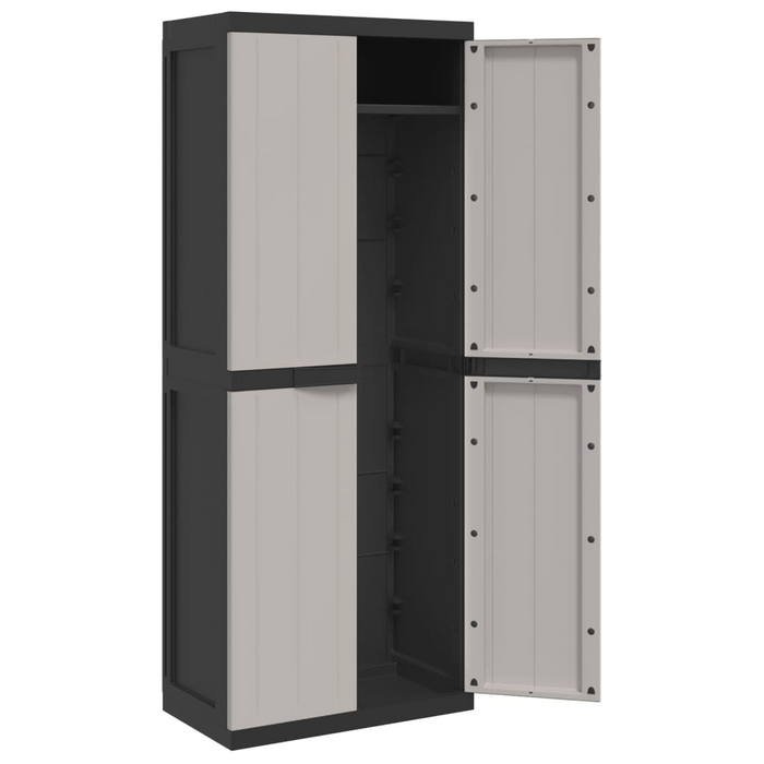 vidaXL Outdoor Storage Cabinet in Gray and Black, 25.6"x14.6"x65", Durable Polypropylene with Adjustable Shelves