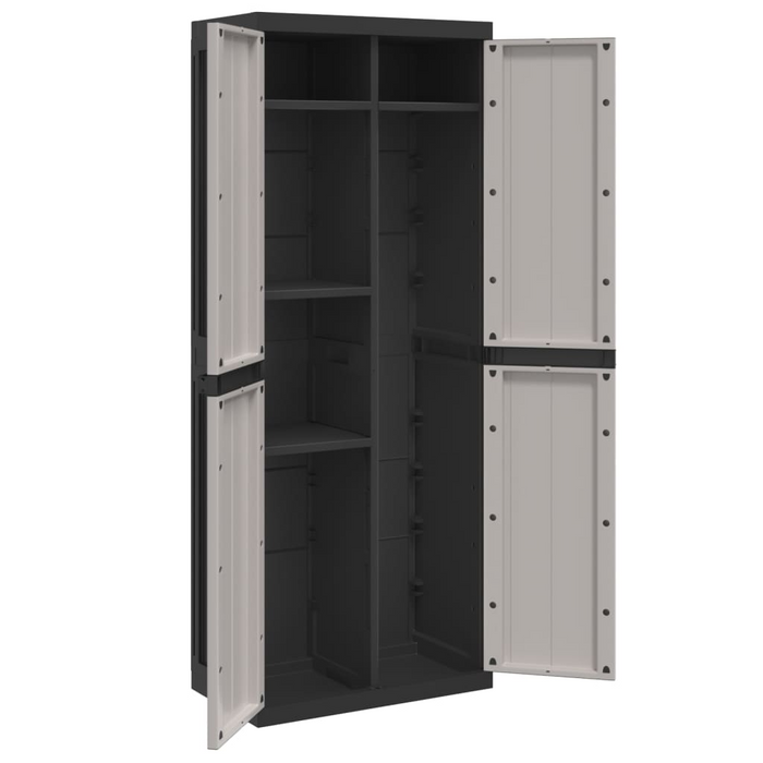 vidaXL Outdoor Storage Cabinet in Gray and Black, 25.6"x14.6"x65", Durable Polypropylene with Adjustable Shelves