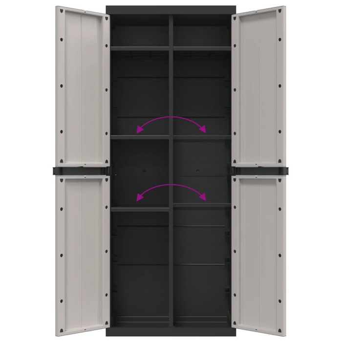 vidaXL Outdoor Storage Cabinet in Gray and Black, 25.6"x14.6"x65", Durable Polypropylene with Adjustable Shelves