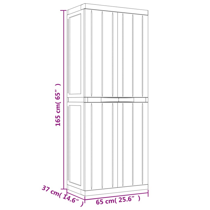 vidaXL Outdoor Storage Cabinet in Gray and Black, 25.6"x14.6"x65", Durable Polypropylene with Adjustable Shelves