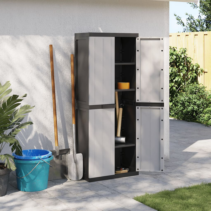 vidaXL Outdoor Storage Cabinet Gray and Black 25.6"x14.6"x65" PP - Durable & Weather-Resistant