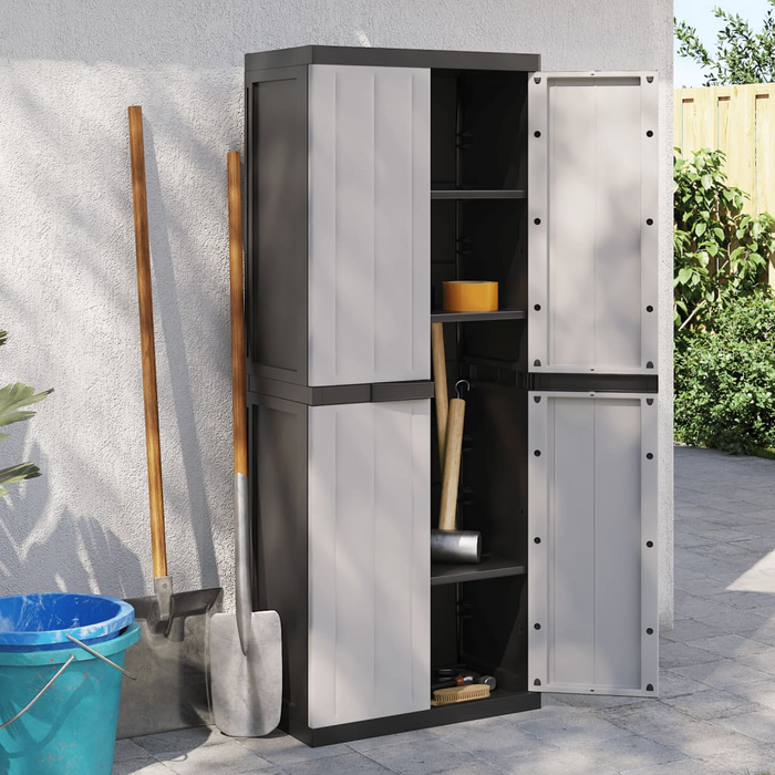 vidaXL Outdoor Storage Cabinet Gray and Black 25.6"x14.6"x65" PP - Durable & Weather-Resistant