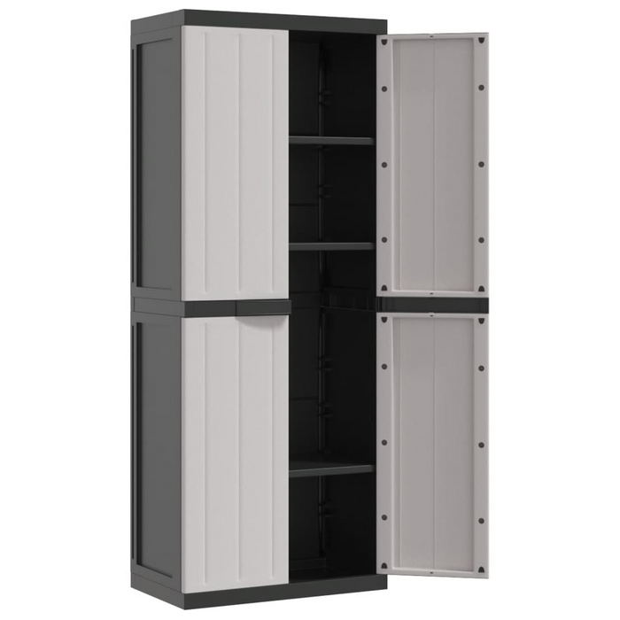 vidaXL Outdoor Storage Cabinet Gray and Black 25.6"x14.6"x65" PP - Durable & Weather-Resistant