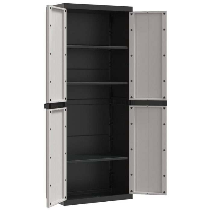 vidaXL Outdoor Storage Cabinet Gray and Black 25.6"x14.6"x65" PP - Durable & Weather-Resistant