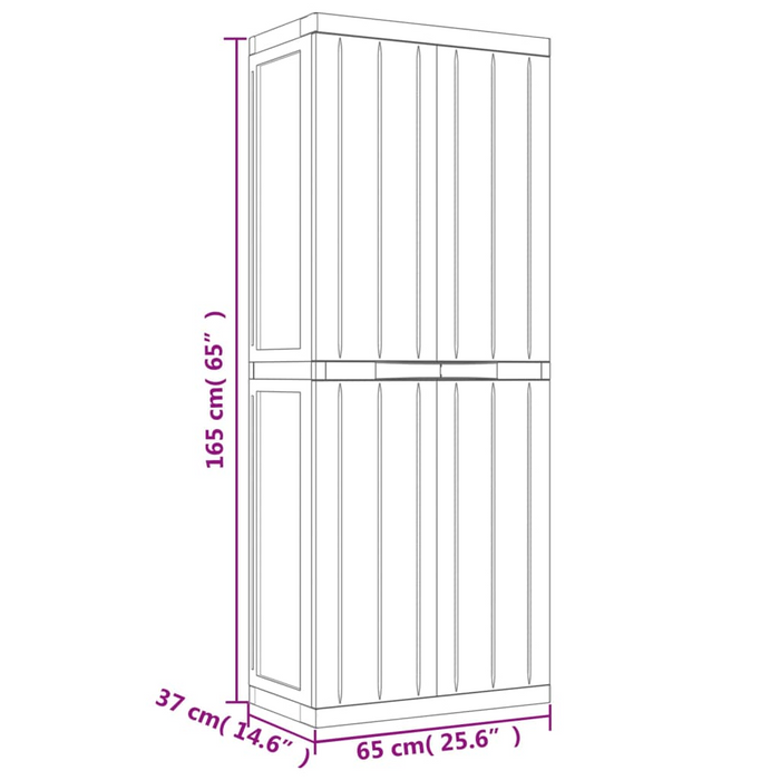 vidaXL Outdoor Storage Cabinet Gray and Black 25.6"x14.6"x65" PP - Durable & Weather-Resistant