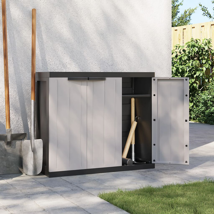 vidaXL Outdoor Storage Cabinet Gray and Black - 38.2"x14.6"x33.5" PP - Weather-Resistant Garden Storage Solution