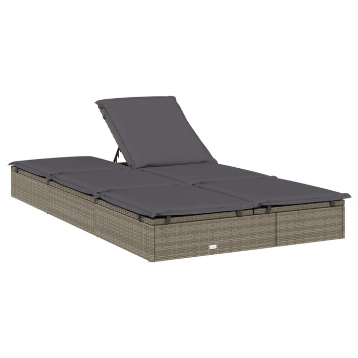 vidaXL 2-Person Sunbed with Cushions - Gray Poly Rattan Outdoor Lounger