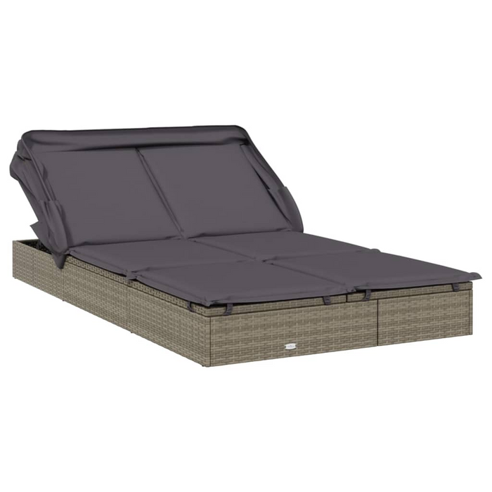 vidaXL 2-Person Sunbed with Foldable Roof Gray | 83.9"x46.5"x38.2" Poly Rattan Outdoor Lounger