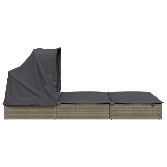 vidaXL 2-Person Sunbed with Foldable Roof Gray | 83.9"x46.5"x38.2" Poly Rattan Outdoor Lounger