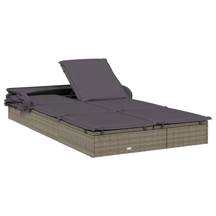 vidaXL 2-Person Sunbed with Foldable Roof Gray | 83.9"x46.5"x38.2" Poly Rattan Outdoor Lounger