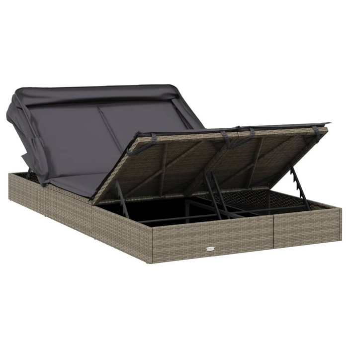 vidaXL 2-Person Sunbed with Foldable Roof Gray | 83.9"x46.5"x38.2" Poly Rattan Outdoor Lounger