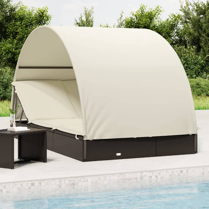 vidaXL 2-Person Black Sunbed with Adjustable Round Roof | PE Rattan, 83.1" x 44.1" x 55.1"