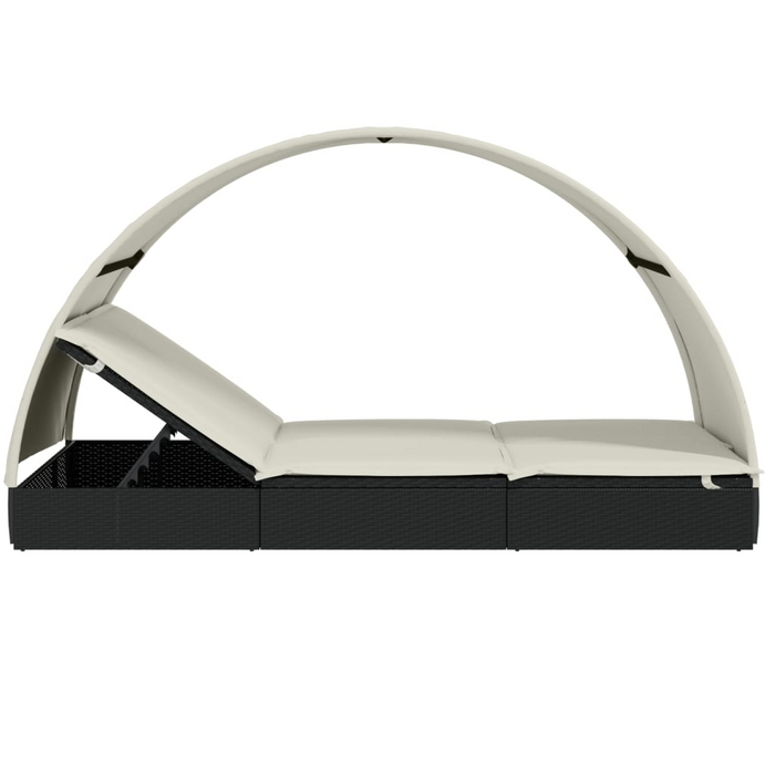 vidaXL 2-Person Black Sunbed with Adjustable Round Roof | PE Rattan, 83.1" x 44.1" x 55.1"