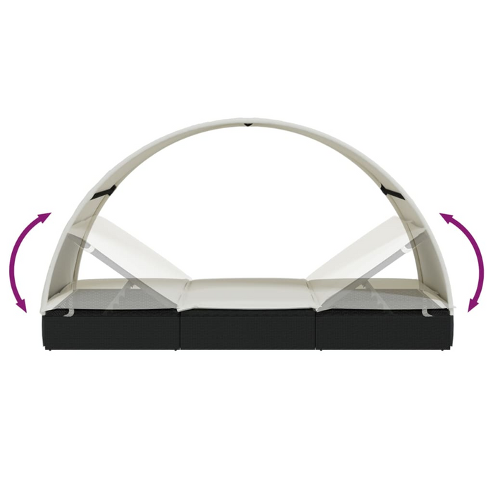 vidaXL 2-Person Black Sunbed with Adjustable Round Roof | PE Rattan, 83.1" x 44.1" x 55.1"