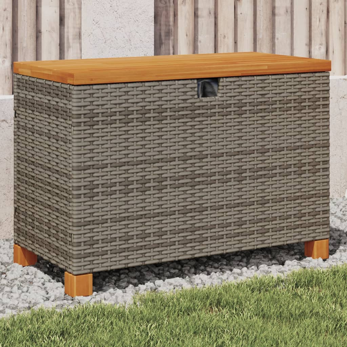 vidaXL Patio Storage Box Gray 31.5"x15.7"x18.9" Poly Rattan Acacia Wood | Weather-Resistant and Durable Outdoor Storage Solution