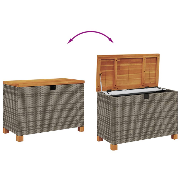 vidaXL Patio Storage Box Gray 31.5"x15.7"x18.9" Poly Rattan Acacia Wood | Weather-Resistant and Durable Outdoor Storage Solution