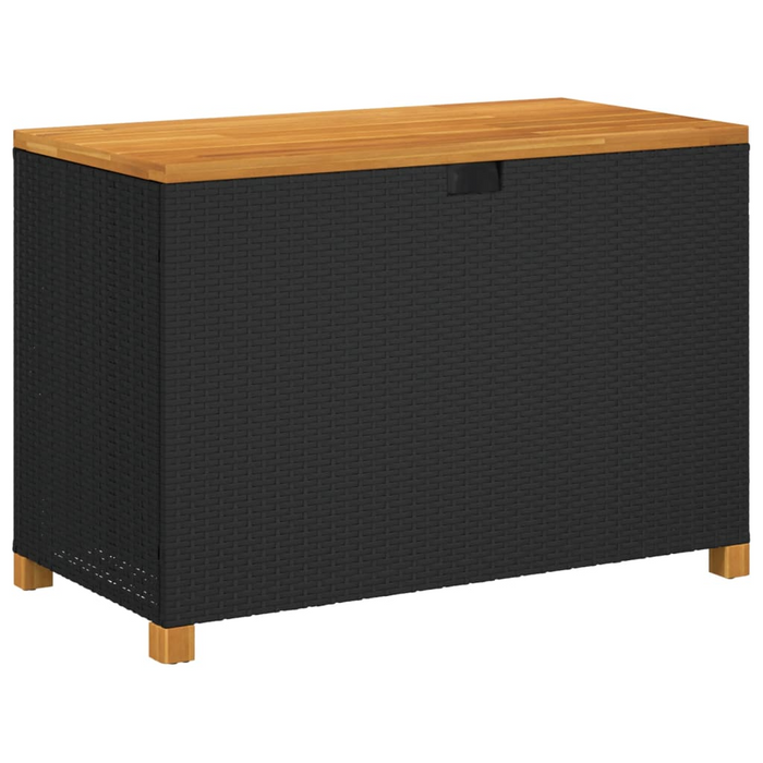 vidaXL Patio Storage Box Black 43.3"x21.7"x24.8" Poly Rattan Acacia Wood Outdoor Organizer