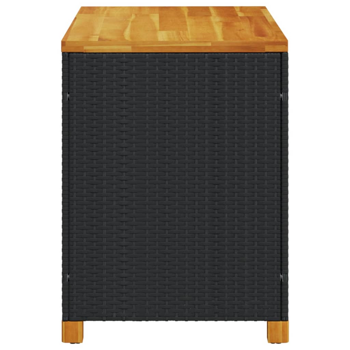 vidaXL Patio Storage Box Black 43.3"x21.7"x24.8" Poly Rattan Acacia Wood Outdoor Organizer