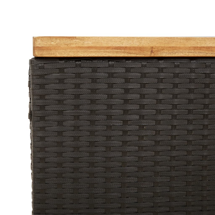 vidaXL Patio Storage Box Black 43.3"x21.7"x24.8" Poly Rattan Acacia Wood Outdoor Organizer