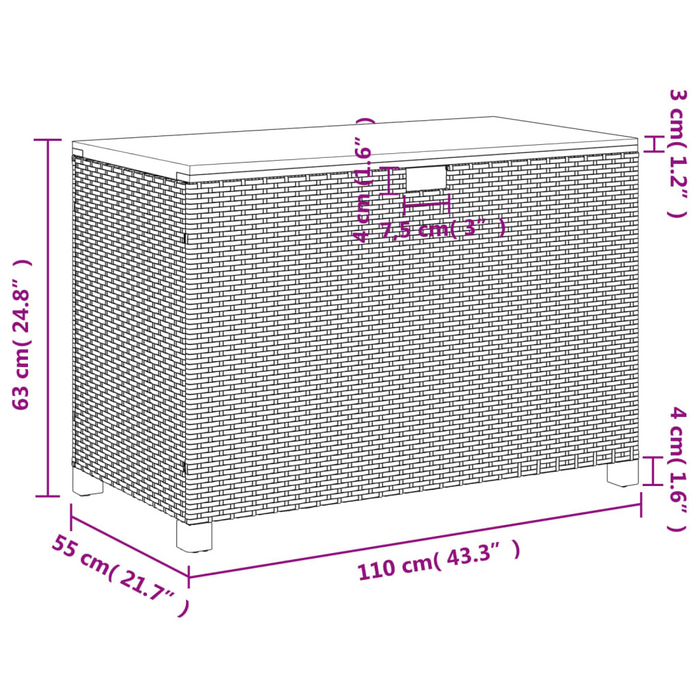 vidaXL Patio Storage Box Black 43.3"x21.7"x24.8" Poly Rattan Acacia Wood Outdoor Organizer