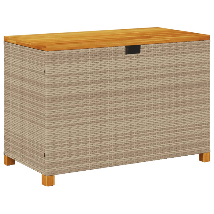 vidaXL Beige Patio Storage Box 43.3"x21.7"x24.8" - Poly Rattan & Acacia Wood